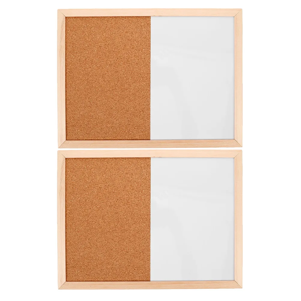 2Pcs Wall Mounted Memo and Pin Board Cork Plus Dry Erase Surface Small Elegant Wooden Frame for Home Office School Notice