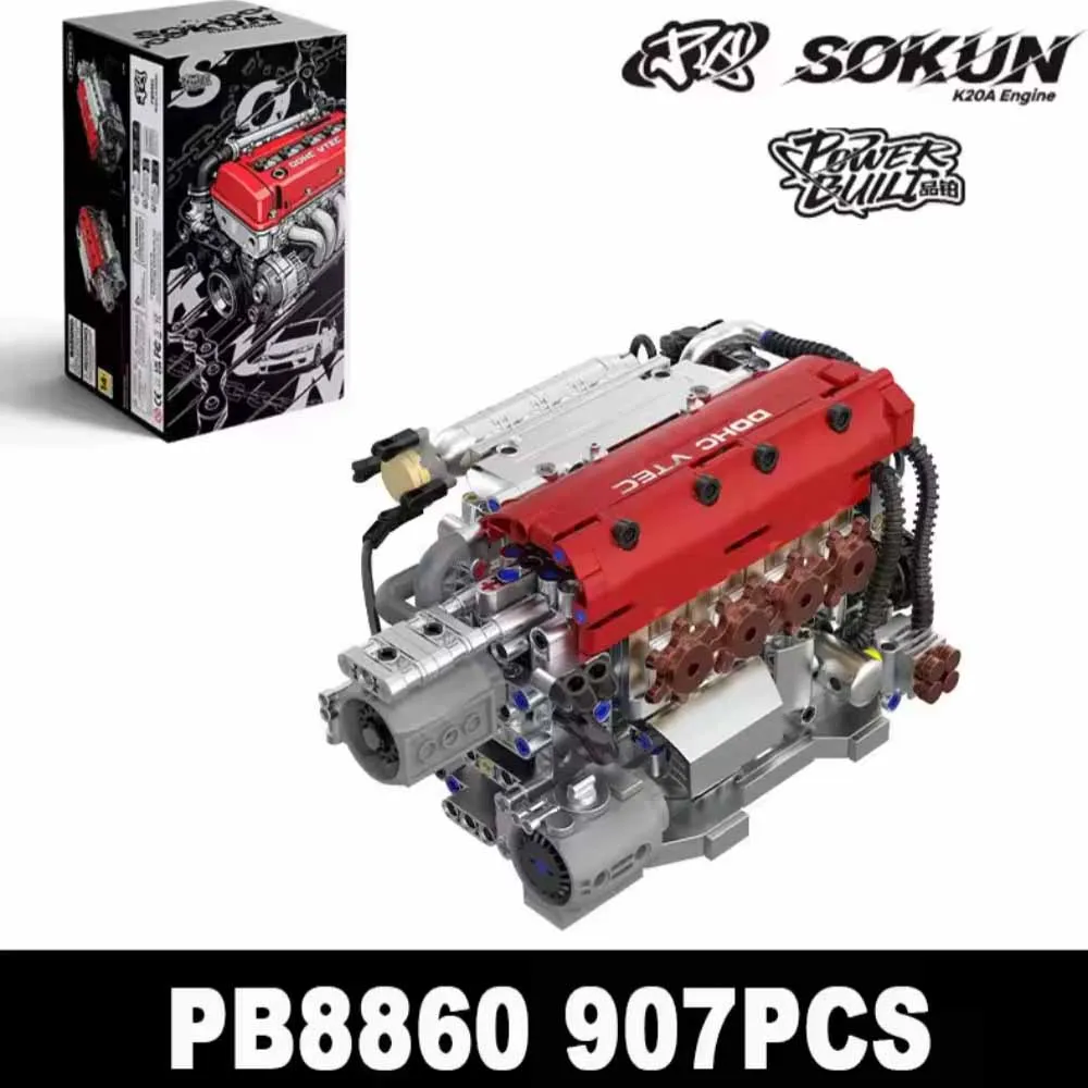 

Конструктор PB8860, 907 деталей, 4-цилиндровый красный двигатель, модель двигателя K20A, механические блоки для сборки, развивающая игрушка для взрослых