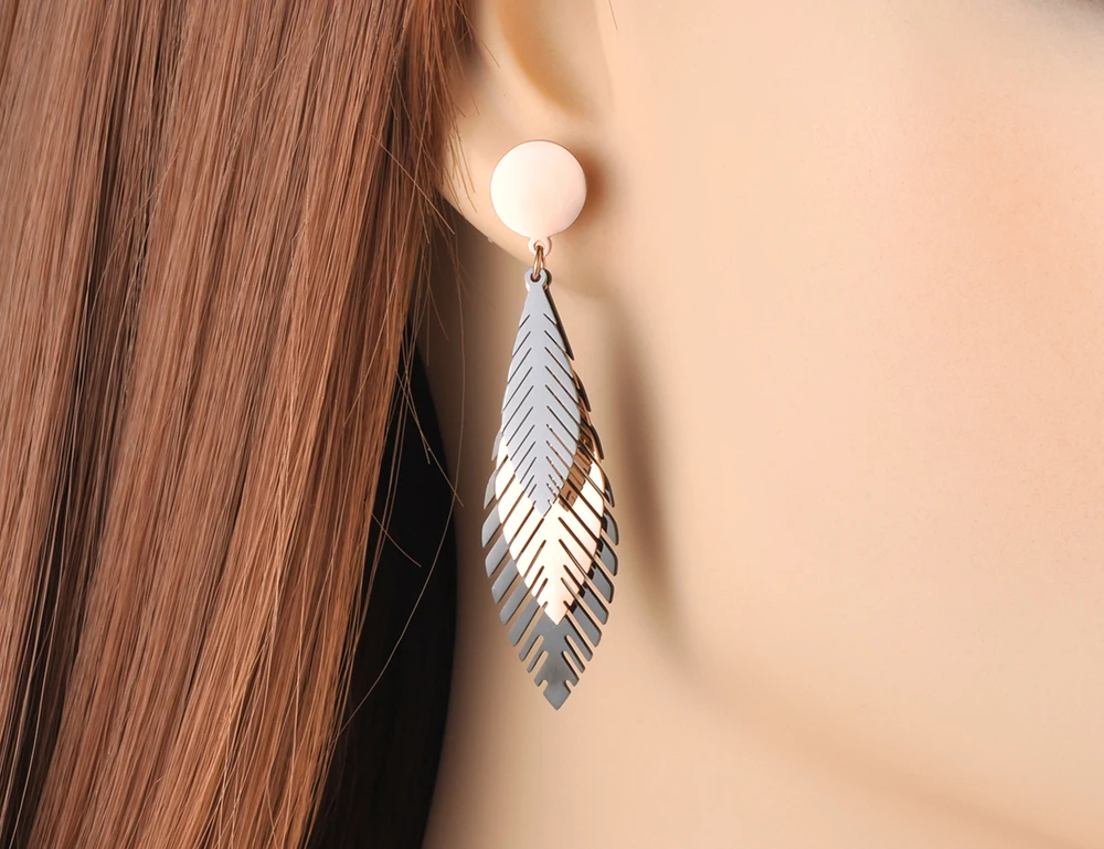 Lokaer Trendy Titanium Stainless Steel Gold Plated Leaves Stud Earrings Bohemia Style Creative Jewelry For Women Kolczyki E19100