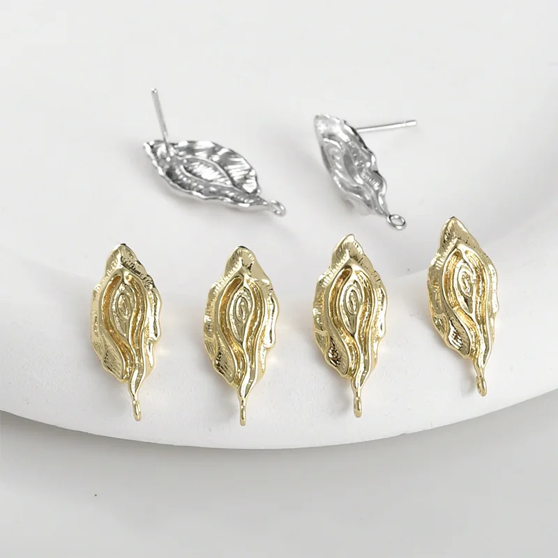 14K Real Gold Color-retaining Long Lava Leaves with Hanging Studs DIY Handmade Earrings Accessories Material
