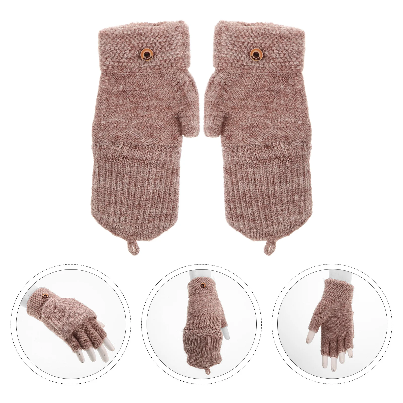 

2Pair Winter Fingerless Gloves Warm Knitted Convertible Mittens Flap Cover Touchscreen For Women Men Outdoor Thermal Windproof