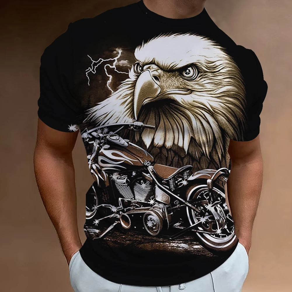 

American Eagle Pattern Men'S Tees 3D Motorcycle Printing T-Shirt Short Sleeve Retro Top Summer Men's Clothing Oversized Blouse