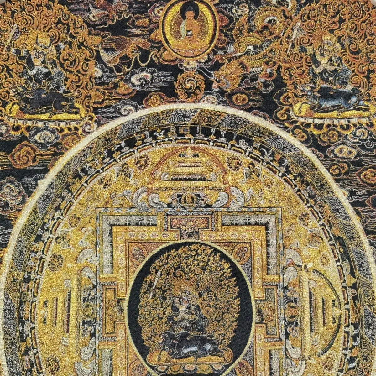 Tibetan Buddhist Mahakala Mandala Thangka Embroidery Brocade Cloth Wall Decor Religious Worship Tapestry