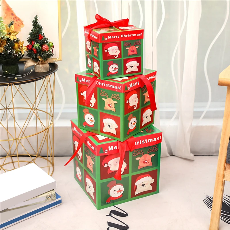 3 Stuks Kerst Papieren Doos Home Decor Kerst Dozen Voor Snoep Feest Decoratie Snoep Chocolade Geschenkverpakking