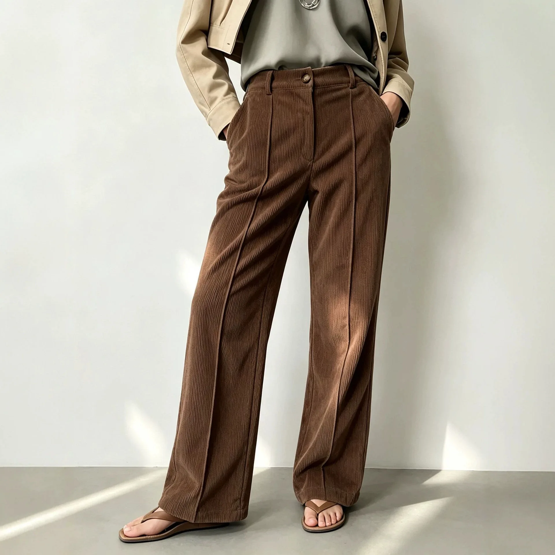 Women's Autumn Winter Corduroy Casual Versatile Straight Wide-leg Pants
