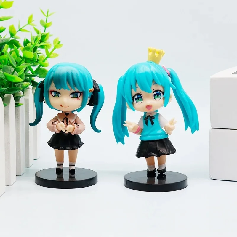 6PCS/Set  Anime Hatsune Miku Action Figures Mini Q Version Character PVC Model Table Decorations Ornaments Collectible Toys Gift