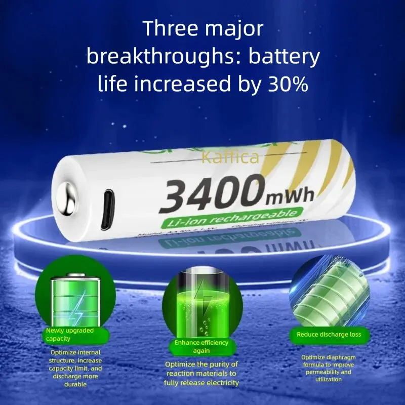 Li-ion AA and AAA Rechargeable Batteries USB Lithium-ion 3400mWh 1.5V AA Rechargeable Battery+800mWh 1.5V AAA Battery