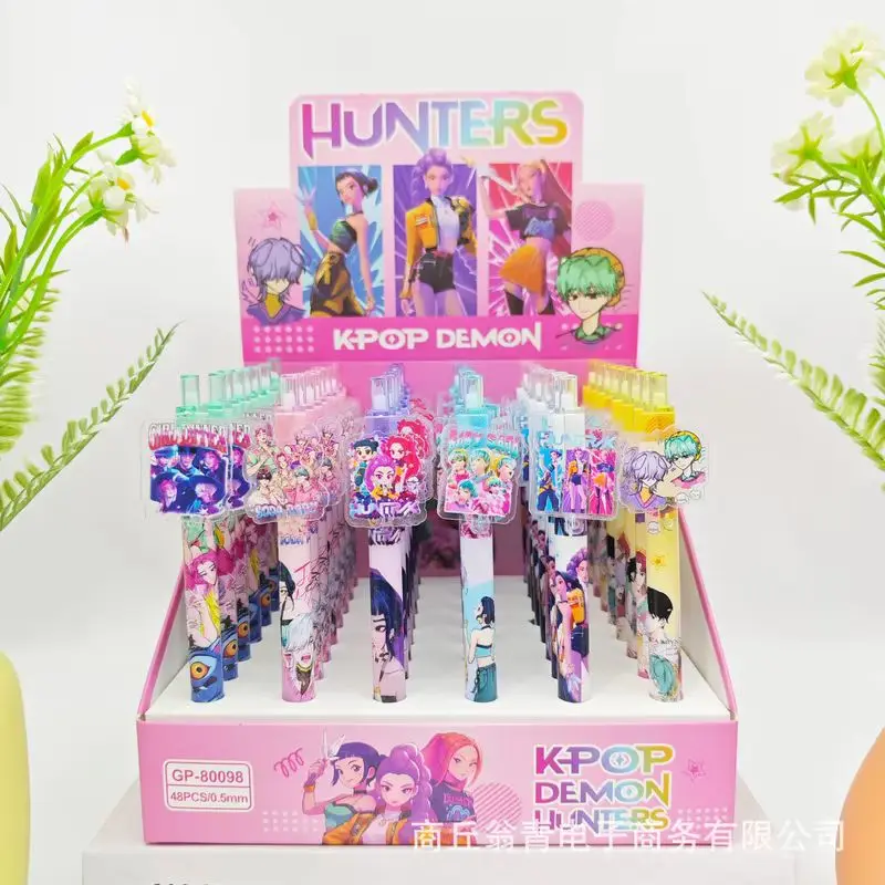 

48pcs Anime K-Pop Demon Hunters Cartoon Gel Pen Set 0.5mm Black Press Signature Student Stationery Wholesale Office Supplies