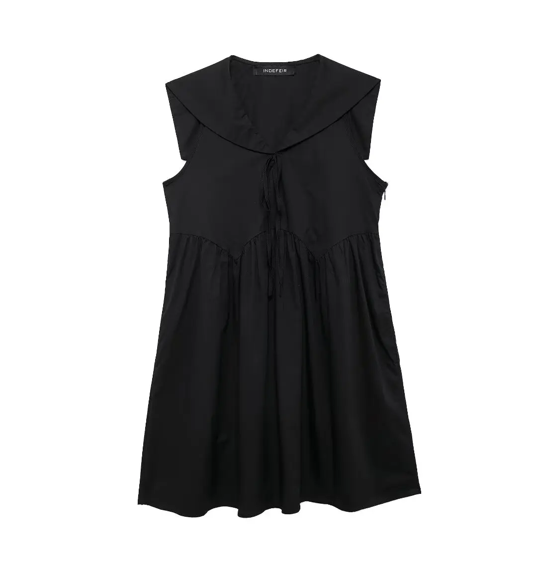 

TRAFZA Summer Female Black O-Neck Sleeveless Mini Dress Women's Fashion Bow Lace-up Decorate Pleated Party Short Dresses Mujer