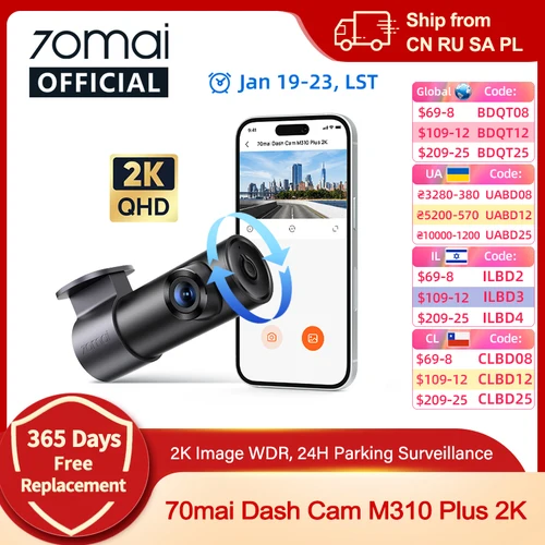 70mai Dash Cam M310 Plus 2K 1440P visión nocturna F1.55 apertura 24H modo estacionamiento Control de voz coche DVR 70mai M310 Plus 2K