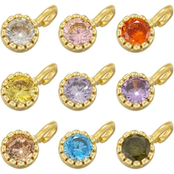 5pcs/lot 18K Gold Plated Brass And Zirconia Single Hole Round Link Pendant For DIY EarringsJewellery Making Accessories