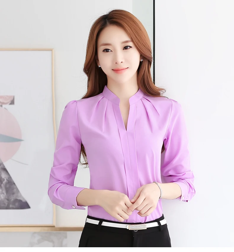 Celebrity Same Style Chiffon Blouse Han Fan V-Collar Blouse Small Fresh Stand Collar Loose Long-Sleeved Shirt