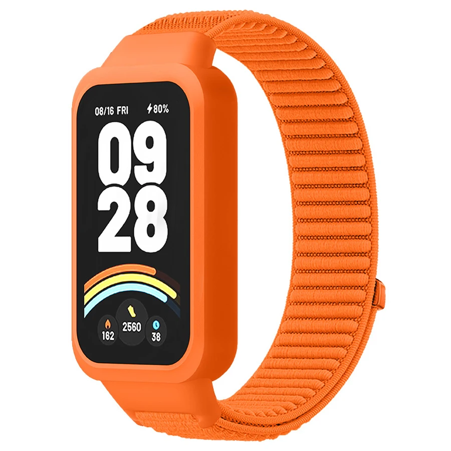 Case+Nylon Bandje voor Xiaomi Smart Mi Band 9 Active Accessoires Sport Loop Gespsluiting Armband Correa+Hoesje voor Redmi Band 3