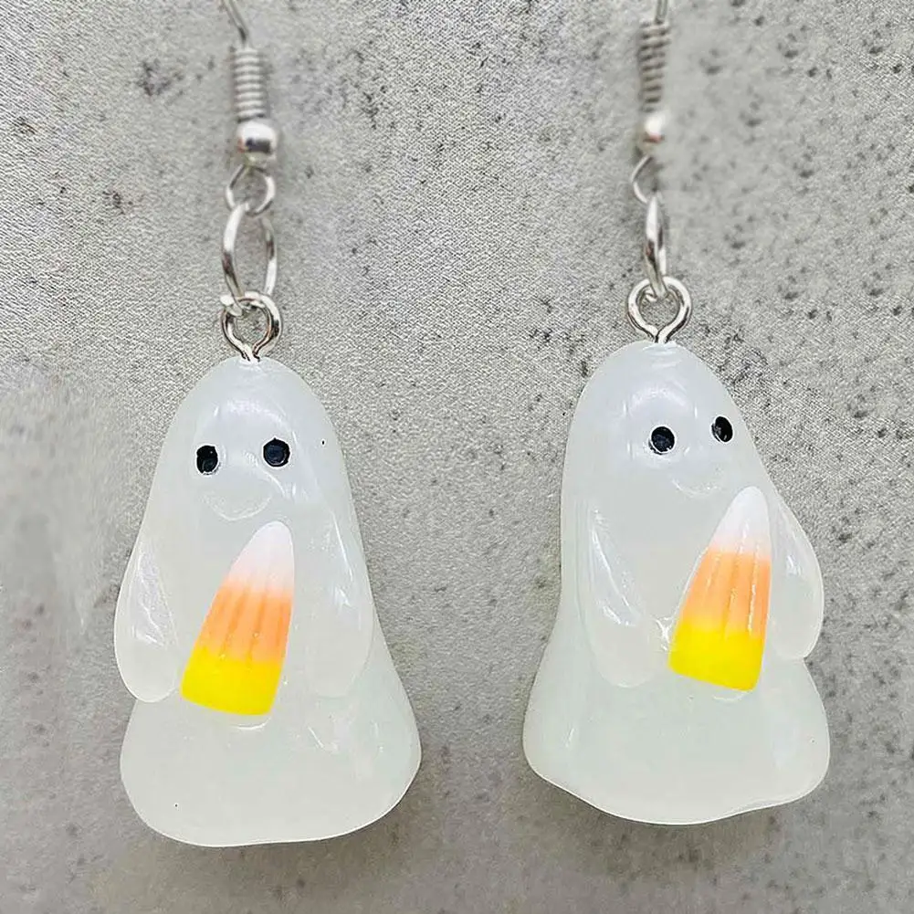 1 Pair Night Light Ghost Acrylic Halloween Earrings For Woman Luminous Ghost Pumpkin Corn Candy Pendant For Girl Birthday Gift
