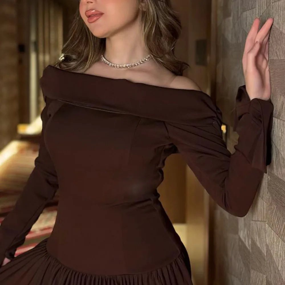 맞춤형 흰색 주름 프롬 드레스 오프숄더 긴팔 정장 맥시 드레스 보트넥 A라인 캐주얼 여성 드레스