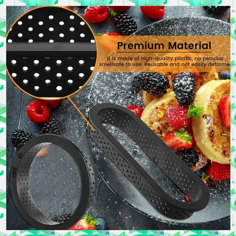 FIZP 8 Uds. Anillos redondos y ovalados para tarta, anillo perforado resistente al calor para pastel y Mousse, utensilios antiadherentes para hornear, Mini molde para pastel, anillos para pastel