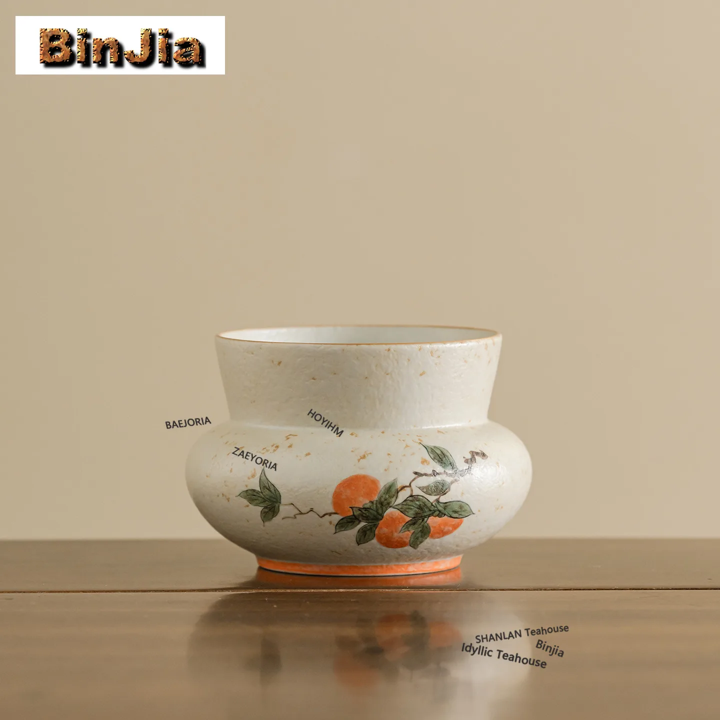 BAEJORIA Orange Caramel Hand-painted Persimmon Jianshui Tea Cup Wash Writing-brush Washer Tea Residue Barrel Chaxi Ornaments