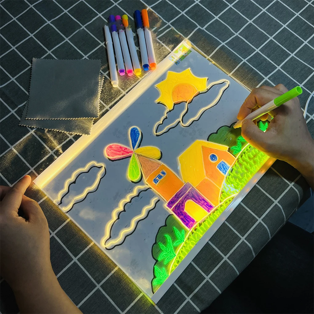 Creative LED Lamp Message Note Board Erasable USB Childre’s Drawing Board Bedroom Night Light Birthday Kids Gift Night Lamp