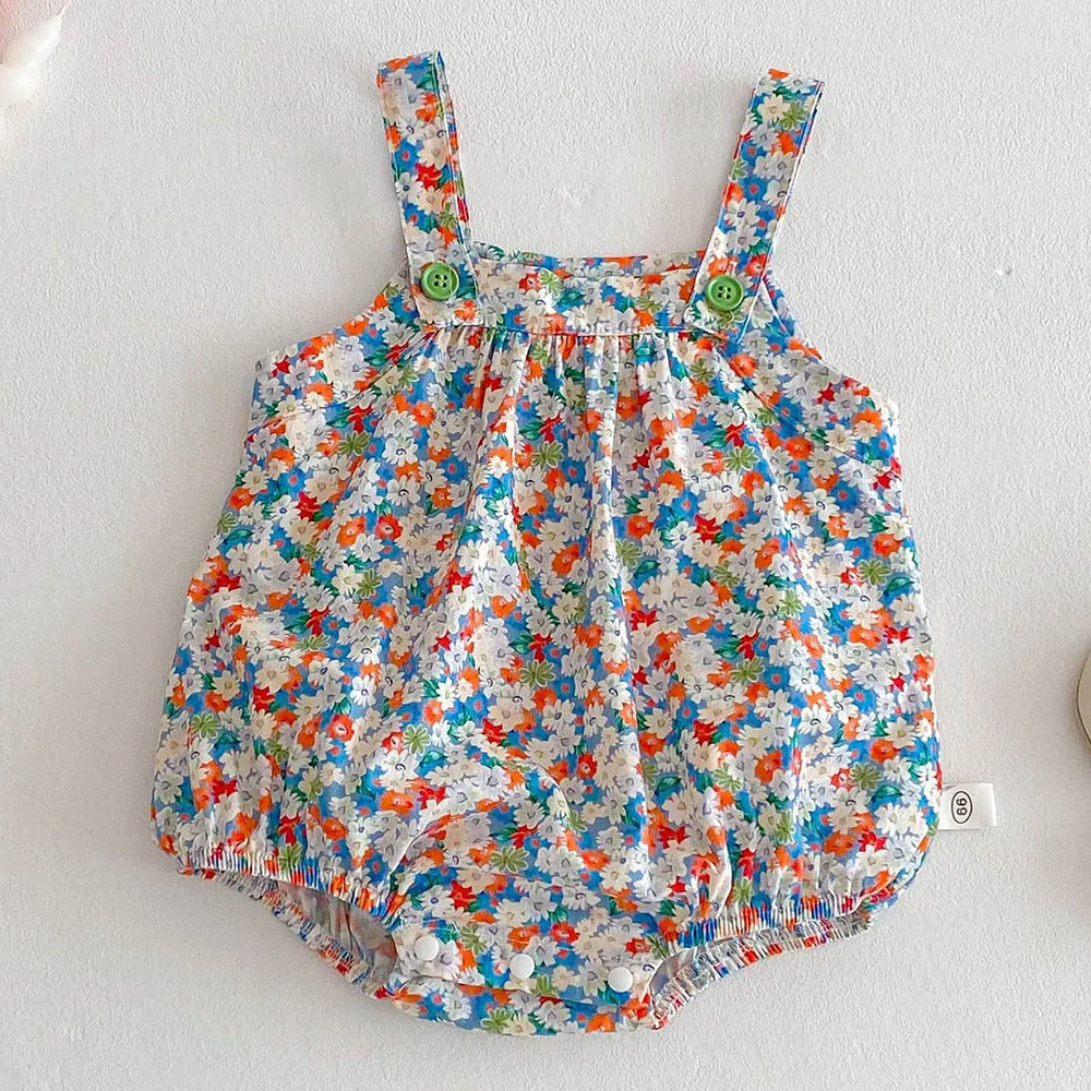 

Комбинезоны для маленьких девочек, хлопковые летние комбинезоны без рукавов с цветочным принтом для малышей, комбинезоны принцессы для первого дня рождения