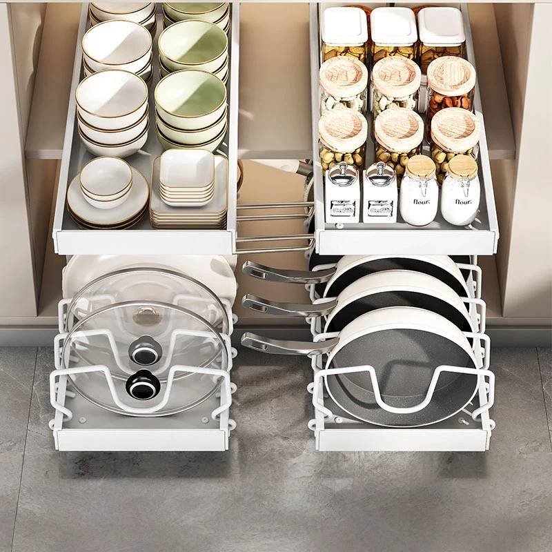 Expandable Pull Out Pot Lid Organizer Adjustable Cookware Rack Cabinet Drawer Pan Holder Dish Plate Storage Shelf for Kitchen