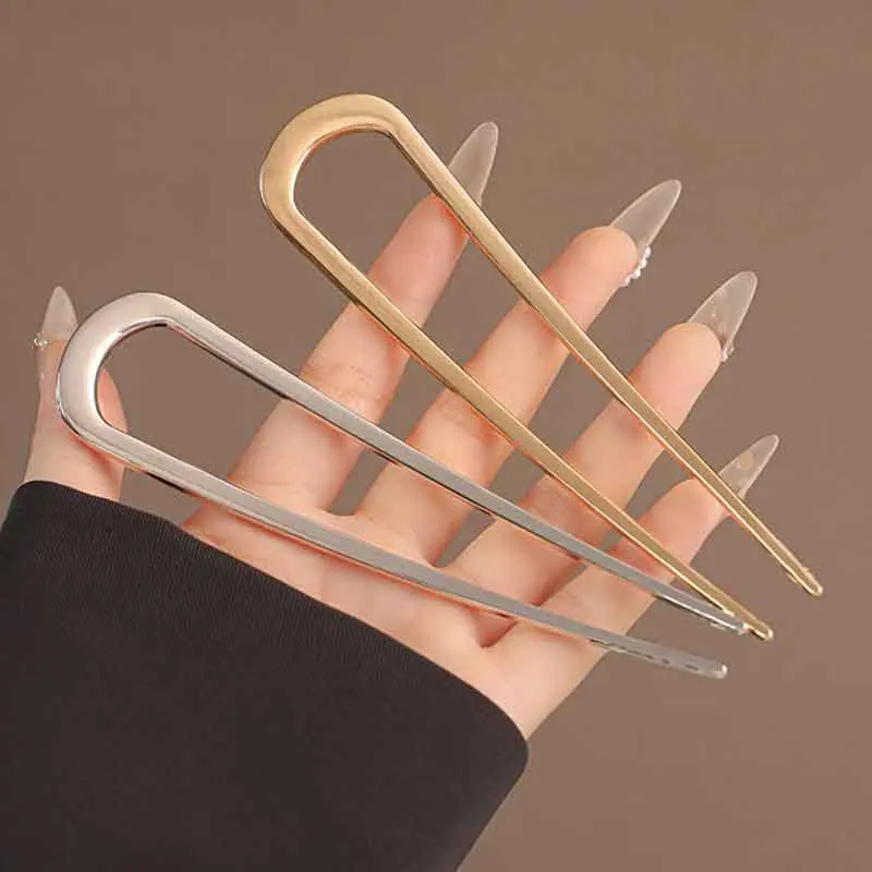 Elegant U-Shaped Hair Sticks Alloy Long Thick Hair Updo Bun French Hairpin Hair Accessories for Women Girls