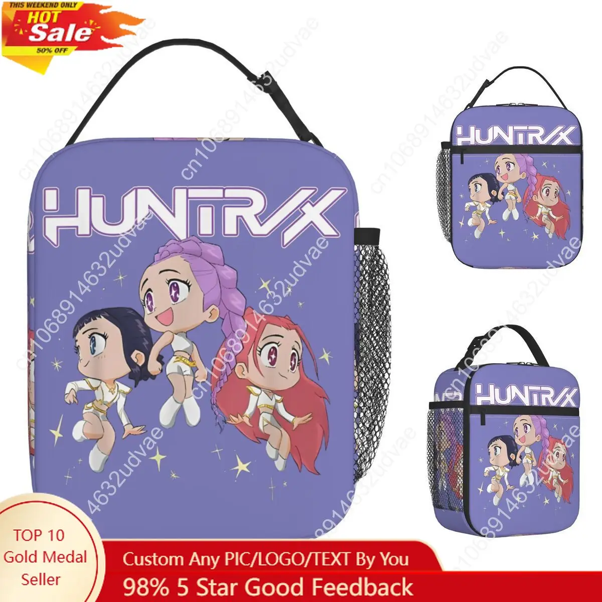 

Demon Hunters Cute Cartoon Band Lunch Bag For Child Print Lunch Box Vintage Cooler Bag Portable Insulated Thermal Tote Handbags