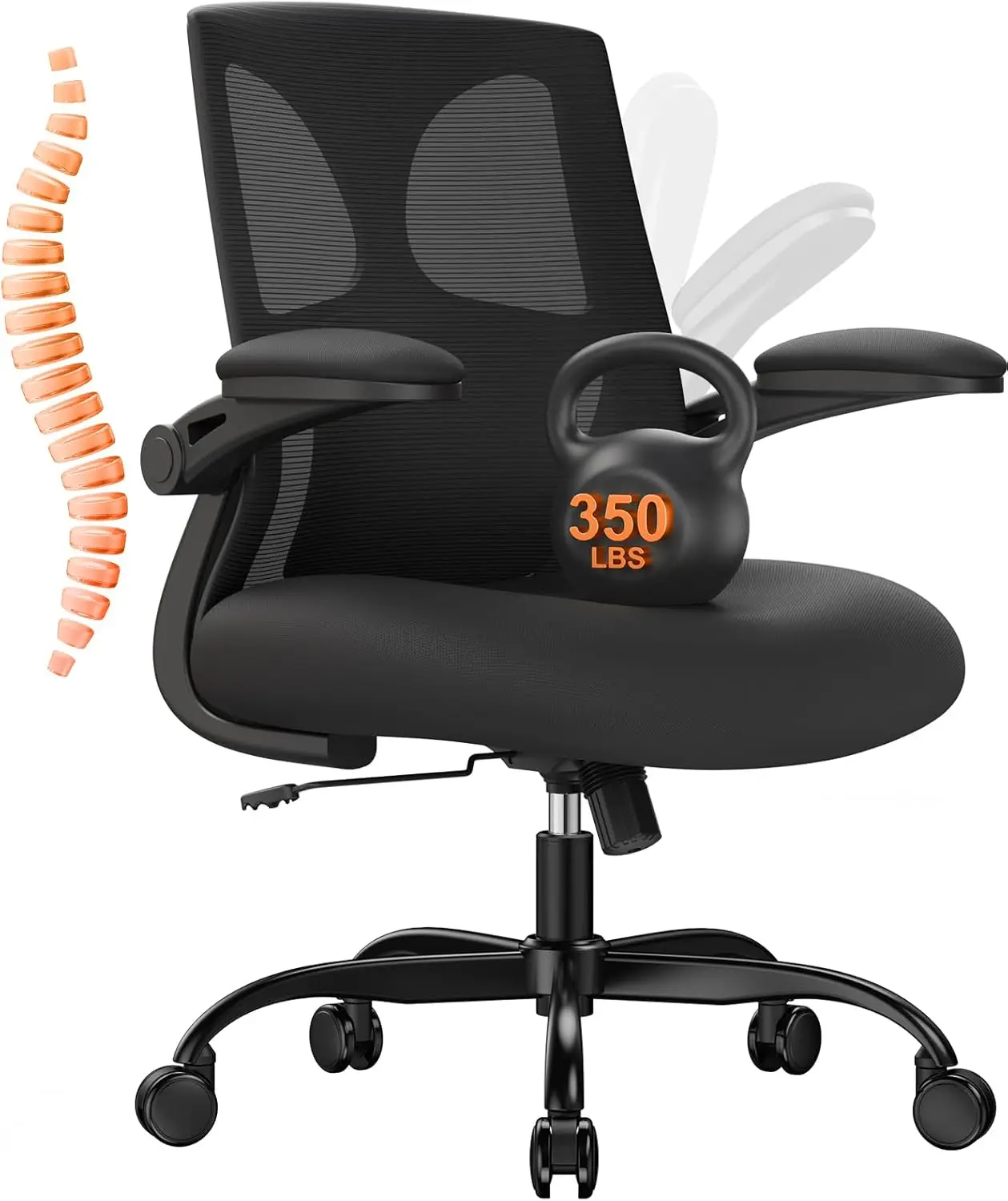 

Ergonomic Office Chair 350lbs Capacity - 3.9-inche Cushion and Tall Back Computer Desk Chair Breathable Mesh - Comfortable