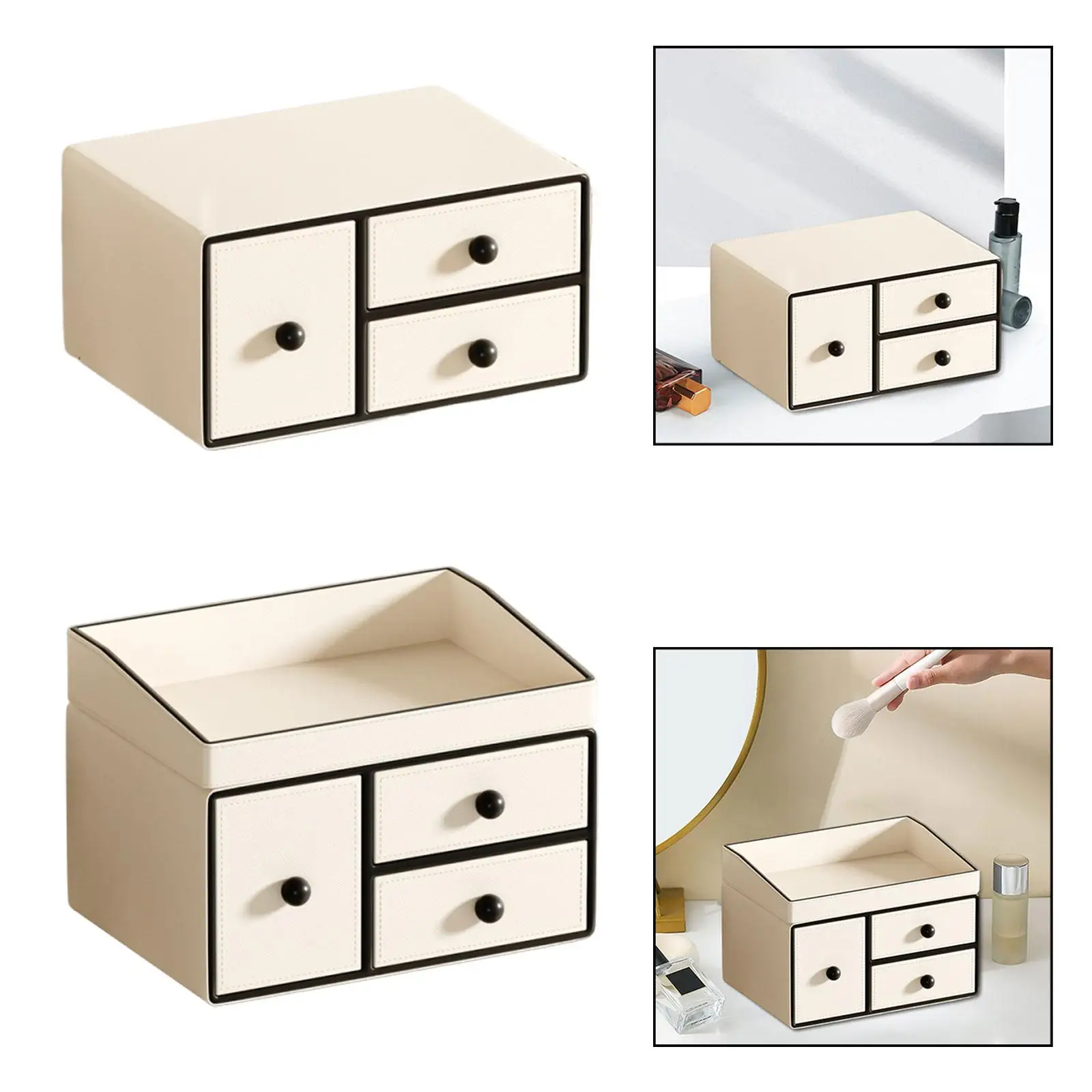 

Cosmetic Organiser with 3 Drawers Multipurpose Cream Color for Bathroom Sink