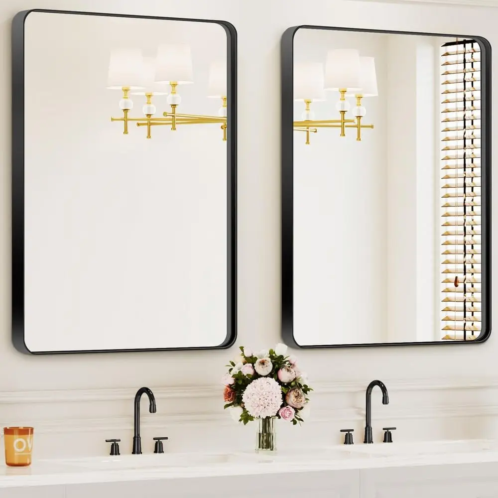 

Bathroom Mirror Over Sink,2Pcs 24x36Inch Vanity Mirror Wall,Black Metal e RecMirror Bathroom,armhouse,Restroom,Hangs Horizontall