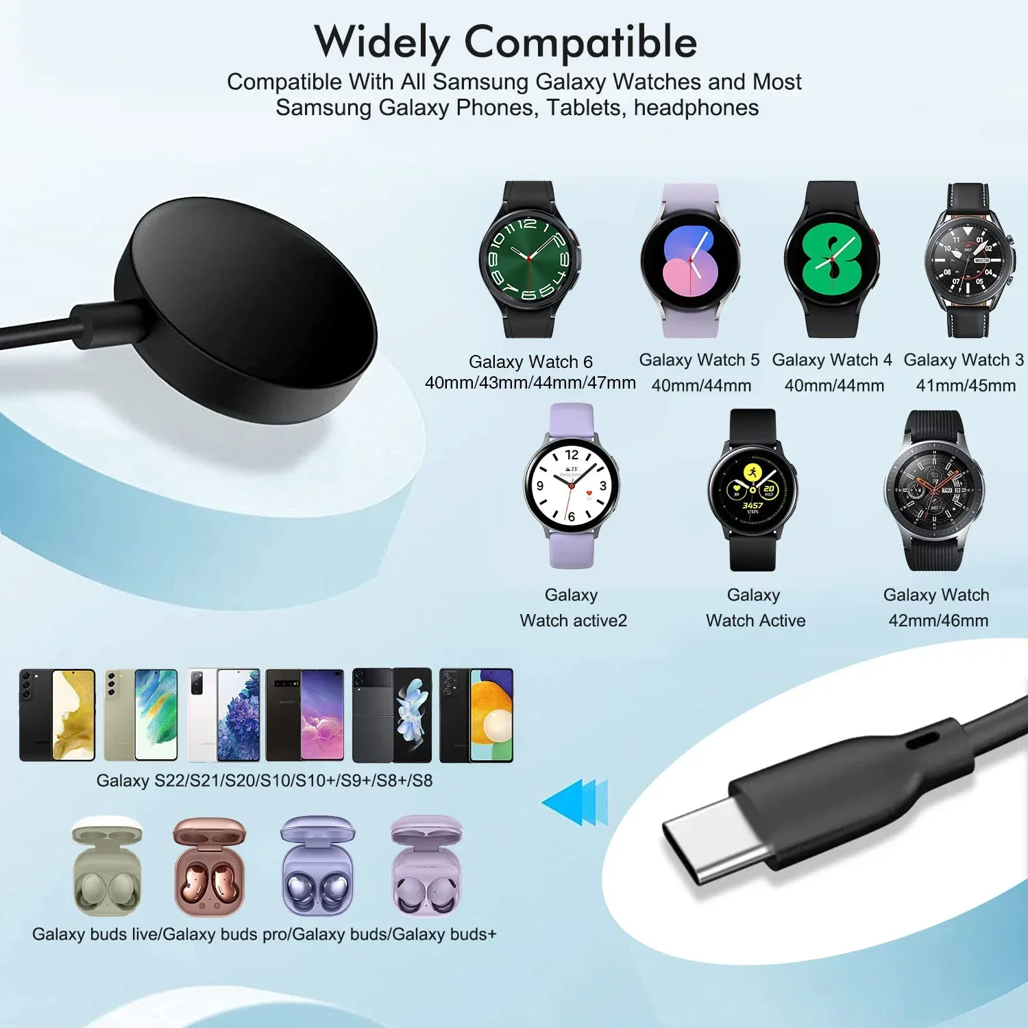VIEKFON 2-in-1-USB-C-Ladegerät für Samsung Galaxy Watch Typ C USB-A-Kabel für Galaxy Watch6/5/4 Watch 5 Pro Galaxy S23 S22 Ultra
