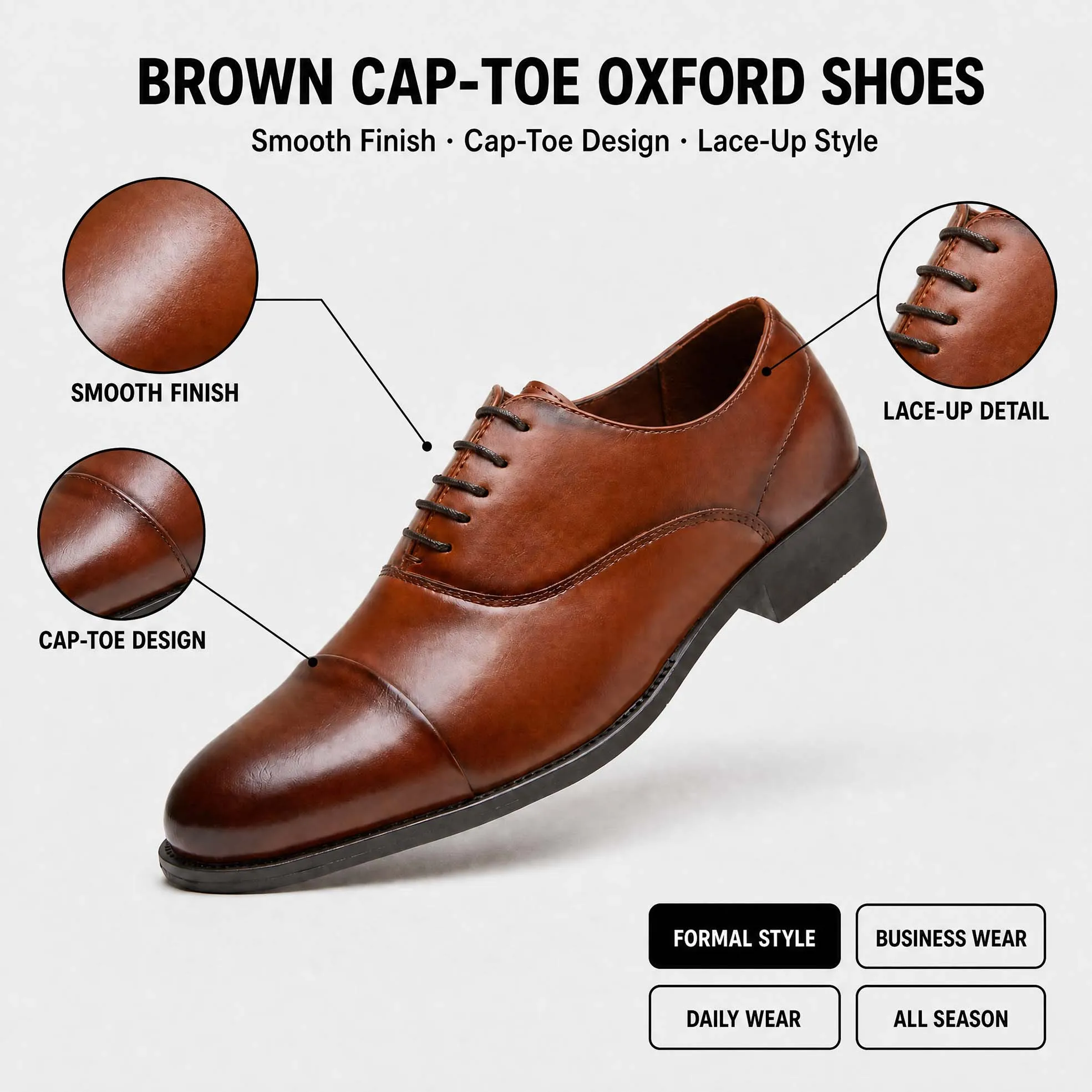Men Men Classic Cap Toe Oxford Shoes,Lace-Up Low Block Heel Formal Dress Shoes, Business Wedding Office Footwear, 3 Colors Available - Aliexpress Deal