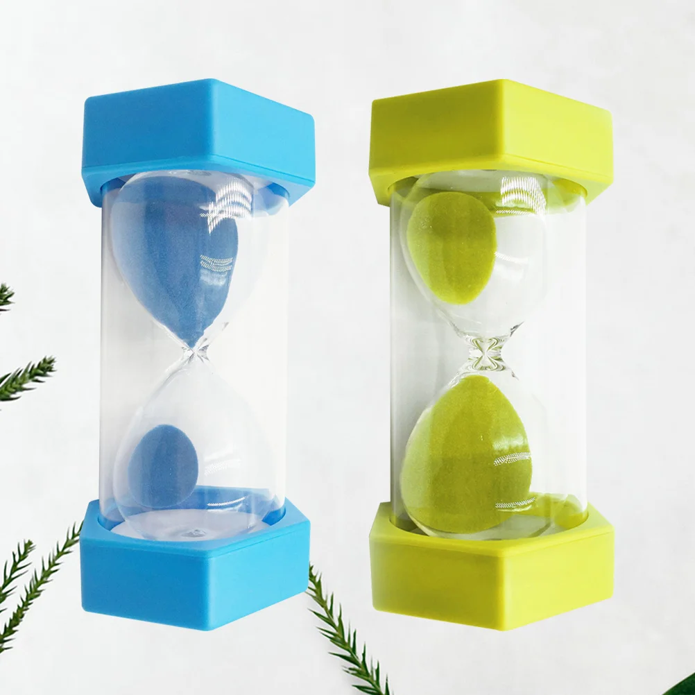 

2Pcs Drop Resistance Sand Clock Colorful Small Size Timekeeping Tool Sky Blue 5 Minutes Grass Minutes Home Office
