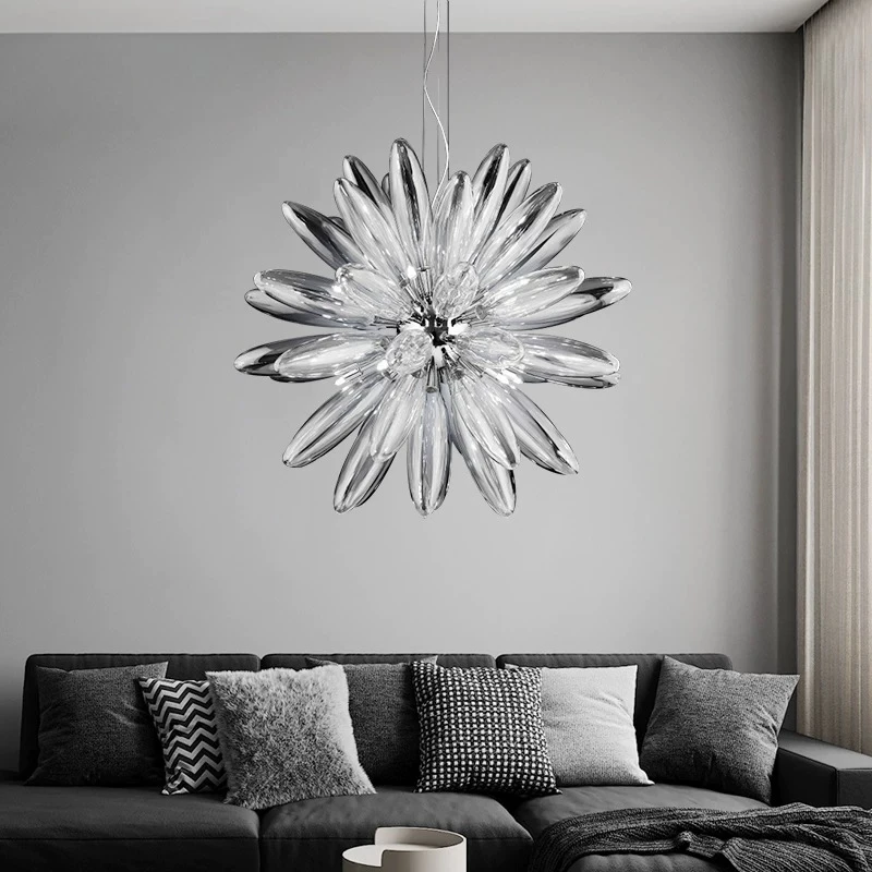 Artistic Floral Crystal Chandelier Modern Petal Shaped Glass LED Pendant Light Light Luxury Ceiling Lamp for Living Room Bedr