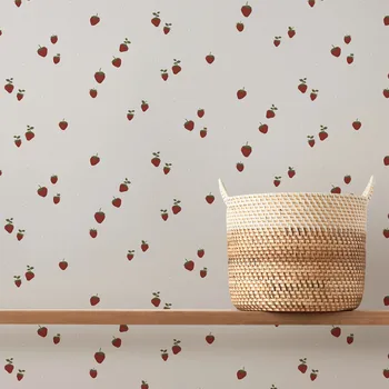 Papel tapiz autoadhesivo para habitación de niños, vinilo extraíble sin pegar, fresas, color Beige, 50cm x 300cm