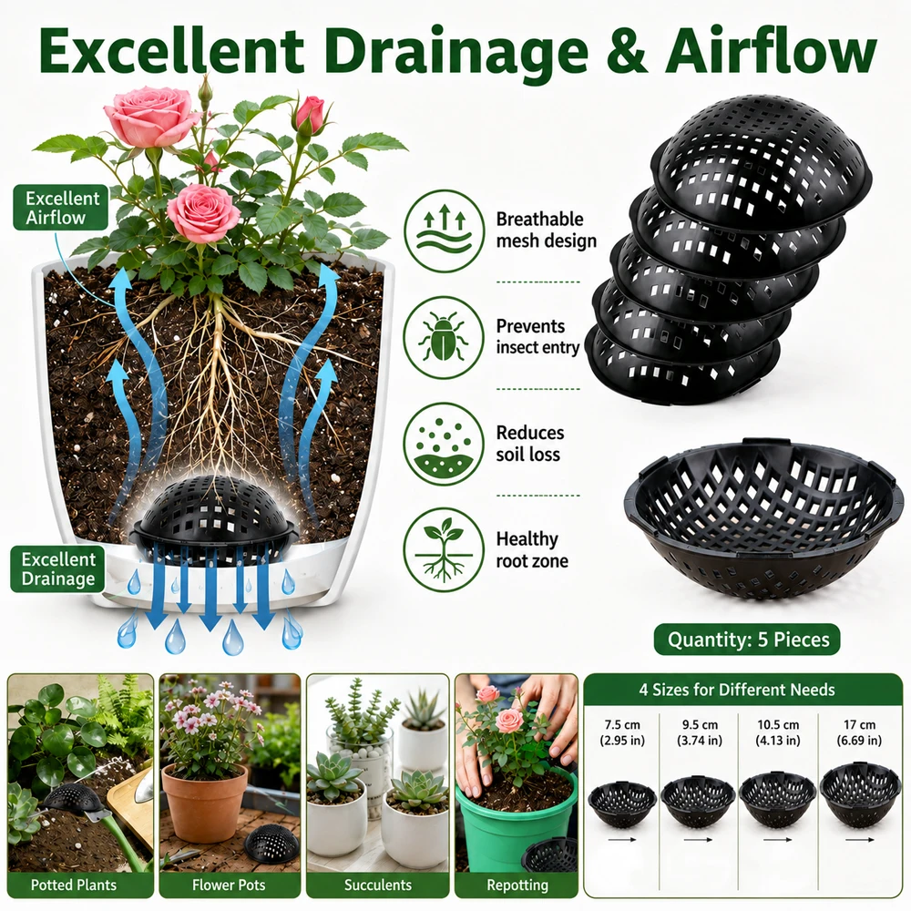 5pcs Round Plant Drainage Mesh Pads, Succulent Pot Bottom Mats, Leak-Proof & Breathable For Small Planters, Soil Protectors