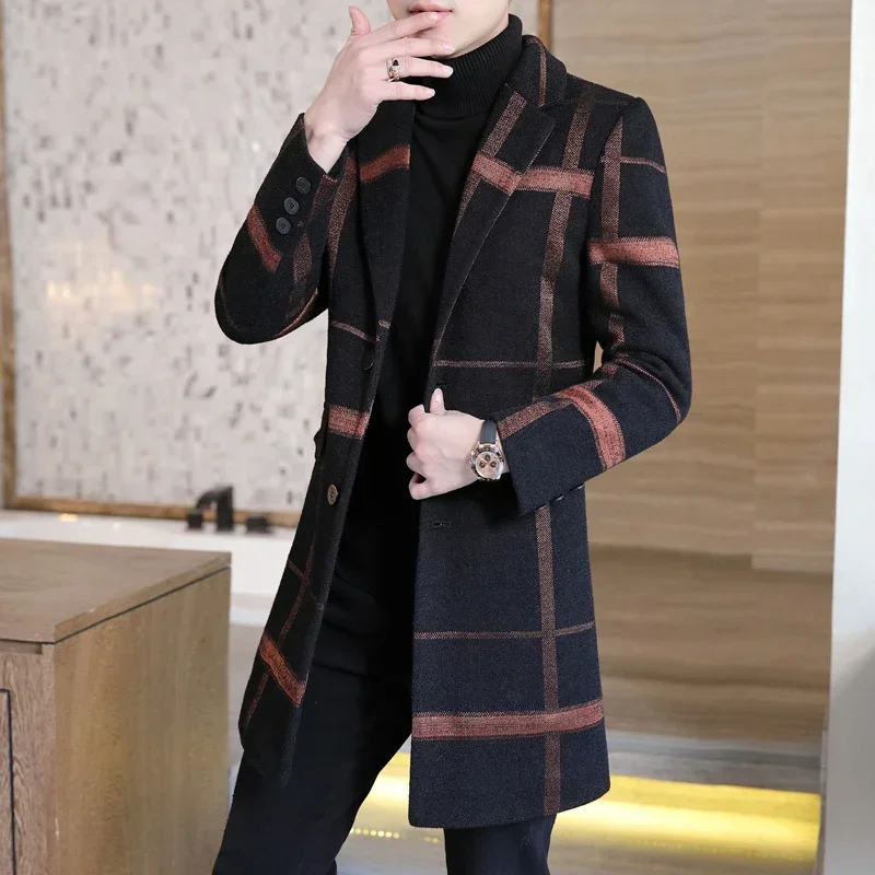 

Woolen Coat Korean Version of Fashion Men's Mid-length 2023autumn and Winter New Slim-fit Youth Business Casual Trench Coat