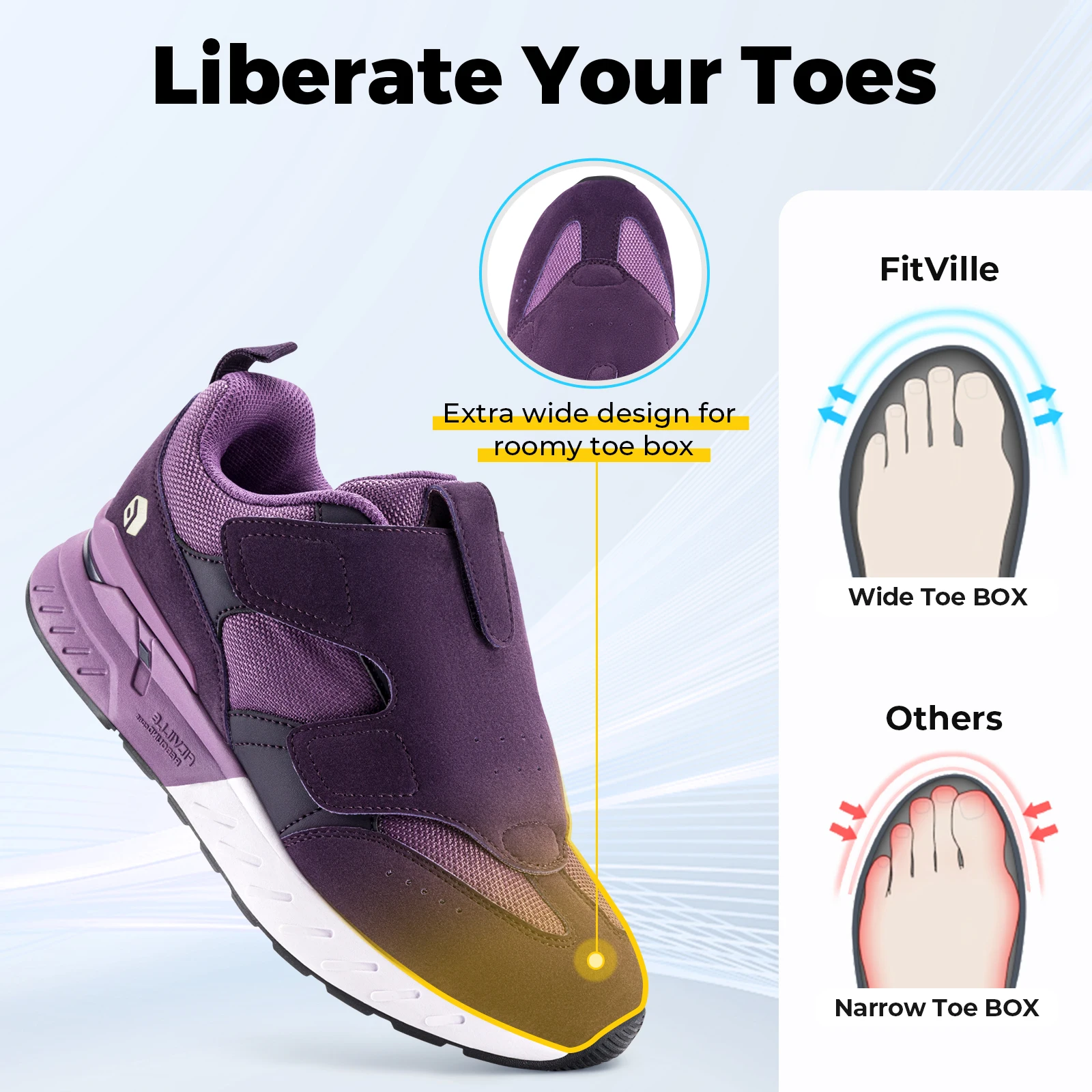 Fitville Women's Wide Toe Walking Shoes Slip-on Casual Sports Shoes For Women Comfortable Sneakers With Arch Support Orthopedic