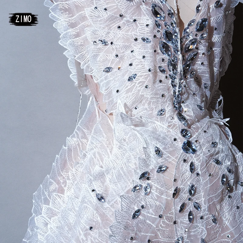 fashion rhinestones dress White Women Sexy mesh transparent  Mini Birthday Dress Nightclub Party Celebrate performance costumes