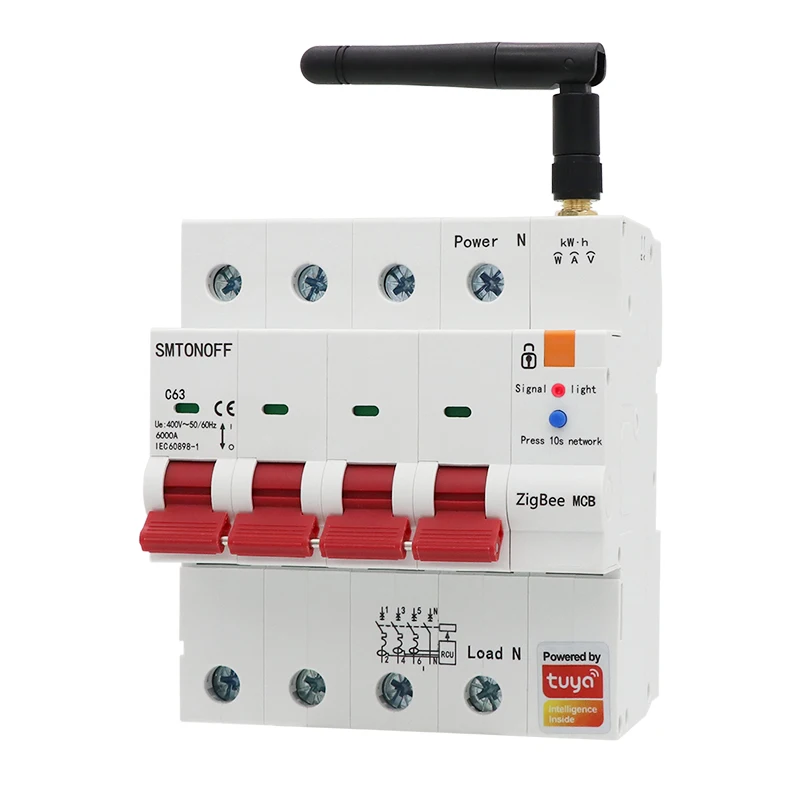 Zigbee Tuya 4P Smart MCB misuratore di energia Timer interruttore protezione corrente di tensione controllo vocale Alexa Google Alice