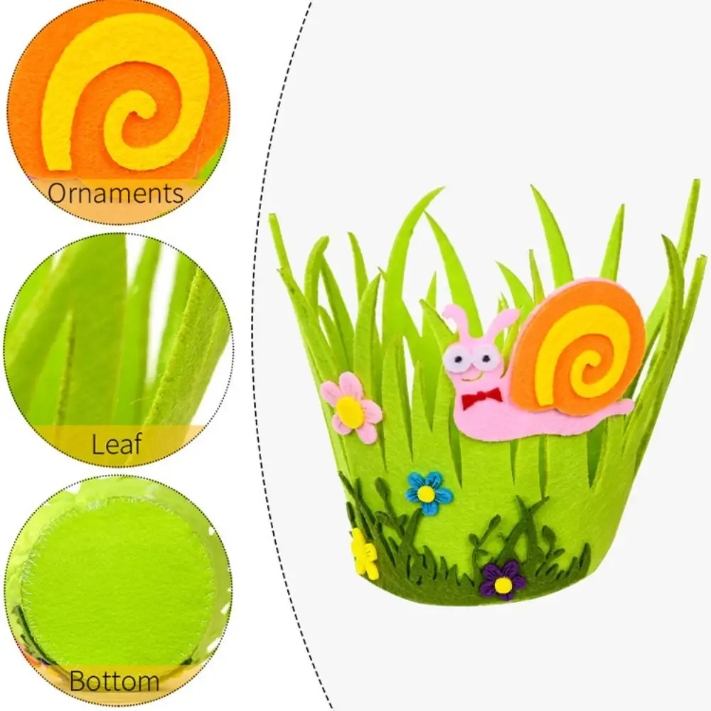 Desktop Ornament Non Woven Easter Decoration Ornament Portable Reuseable Round Basket Funny Creative Storage Basket Home