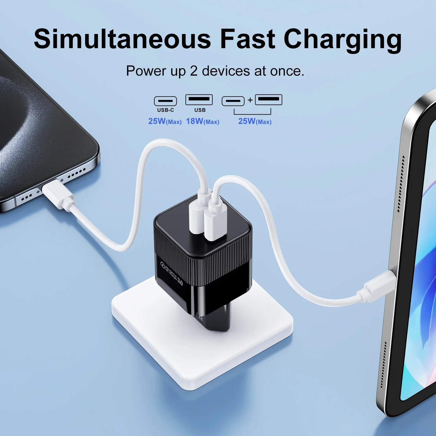 2 Ports Charging PD+QC 3.0 Mini USB C PD Fast Charger KR EU US Plug Travel Phone Fast Charging Adapter for iPhone 15 Pro Xiaomi