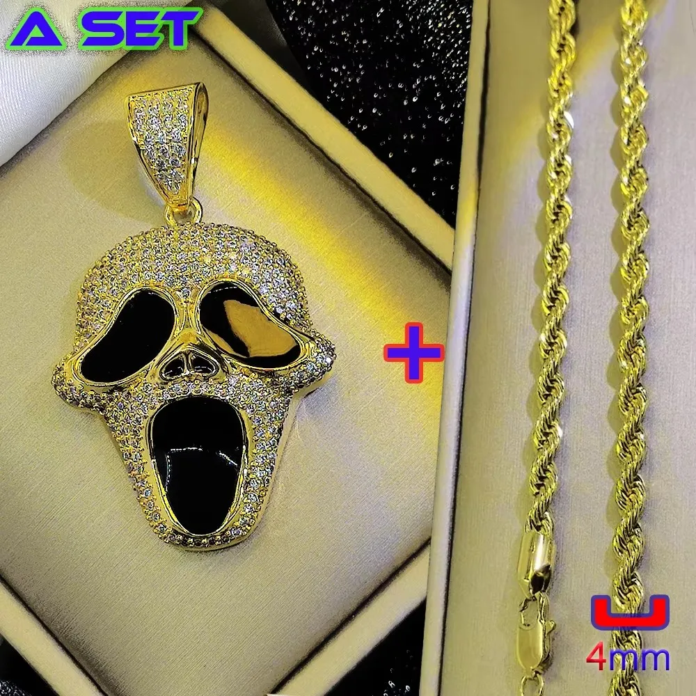 High end custom popular hip-hop necklace, creepy grimace diamond pendant, trendy boutique decoration, plated with 18K gold