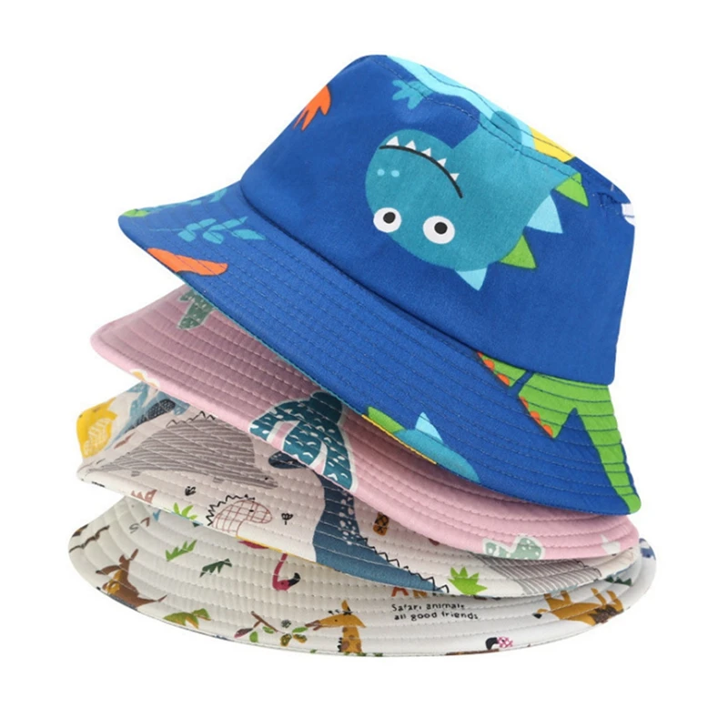 Dinosaur Pattern Panama Children Kids Bucket Hats Cartoon Pattern Sun Hat Breathable Cotton Baby Summer Fashion Beach Caps Cute