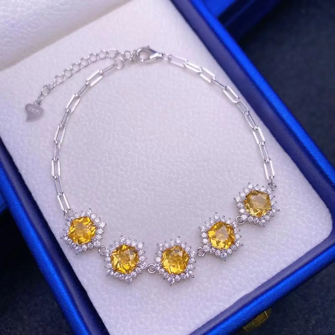 Best Seller ZECAA Fashion Silver Citrine Bracelet Jewelry For Woman With Natural Citrine Gemstone 6*6mm For Wedding Gift Party