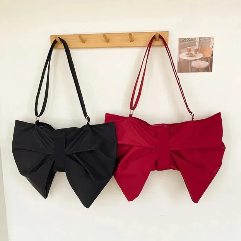 Bowknot Crossbody กระเป๋าผู้หญิงแฟชั่นจีบไหล่กระเป๋าผู้หญิงการ์ตูนนักเรียน Casual ขนาดใหญ่ความจุน่ารักหญิงกระเป๋า