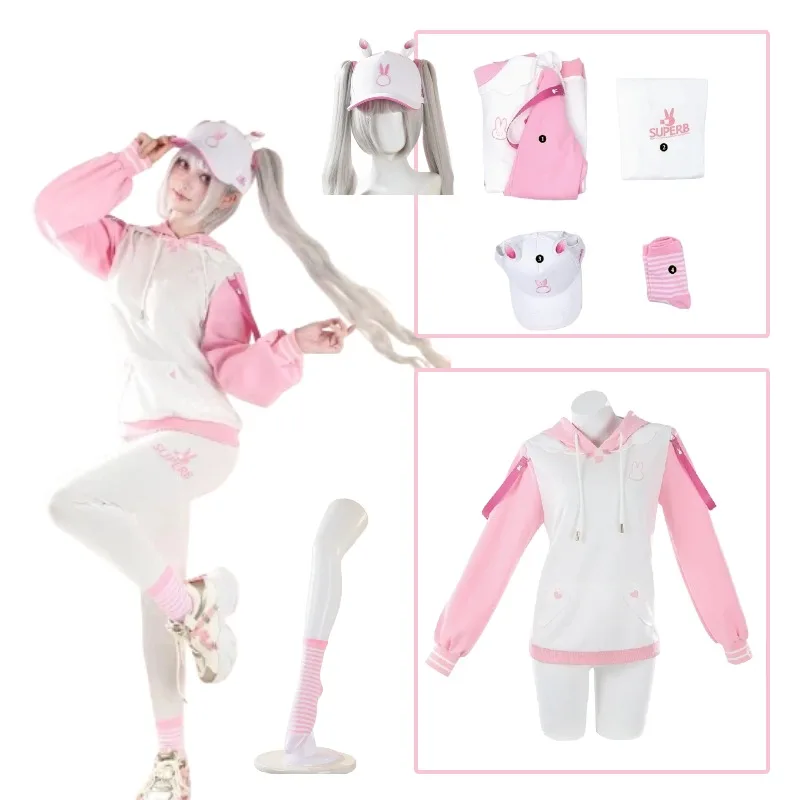 

Alice Cosplay Kawaii Hoodie Sweatshirt Pants Rabbit Hat Suit Women Anime Game Victory Goddess Costume Halloween Party Carnival