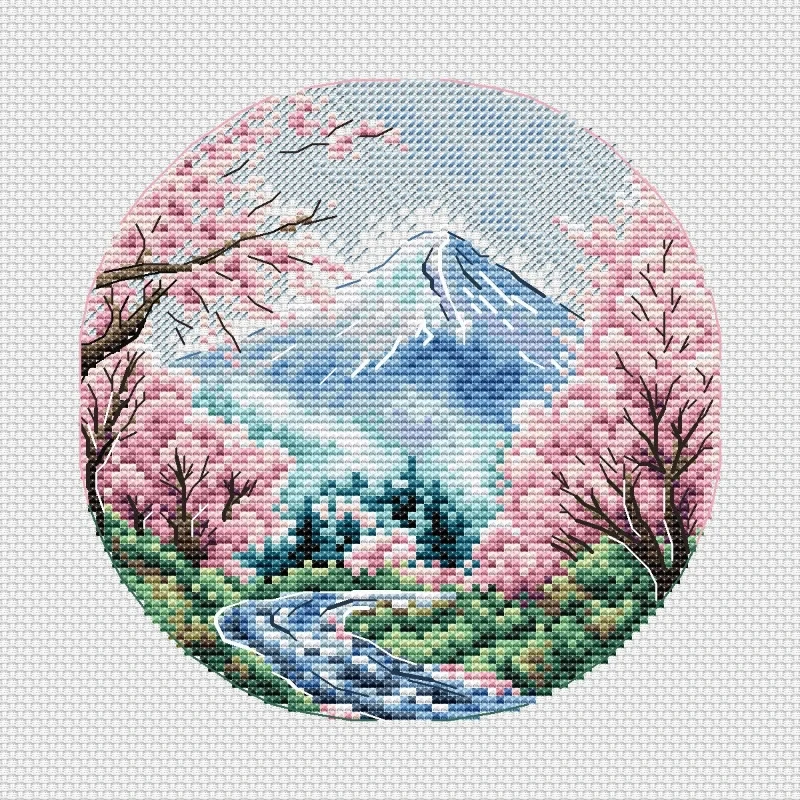 

Набор для вышивания крестиком Fujisan Cherry Blossom DMC: Простой пейзаж, текстильное искусство, декор для дома, с простыми в освоении инструкциями