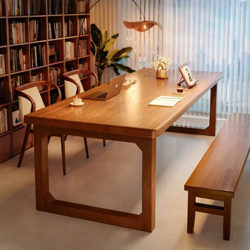Large Solid Wood Desk Reading Study Table Double Work Table for Living Room Household Office