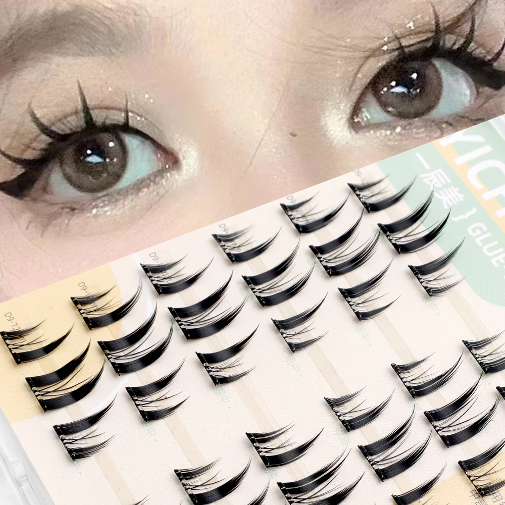 กาวฟรีกลุ่มขนตามังงะขนตา DIY Lash Extensions แต่ละแบ่งธรรมชาติหนายาวขยายตา Lashes แต่งหน้า