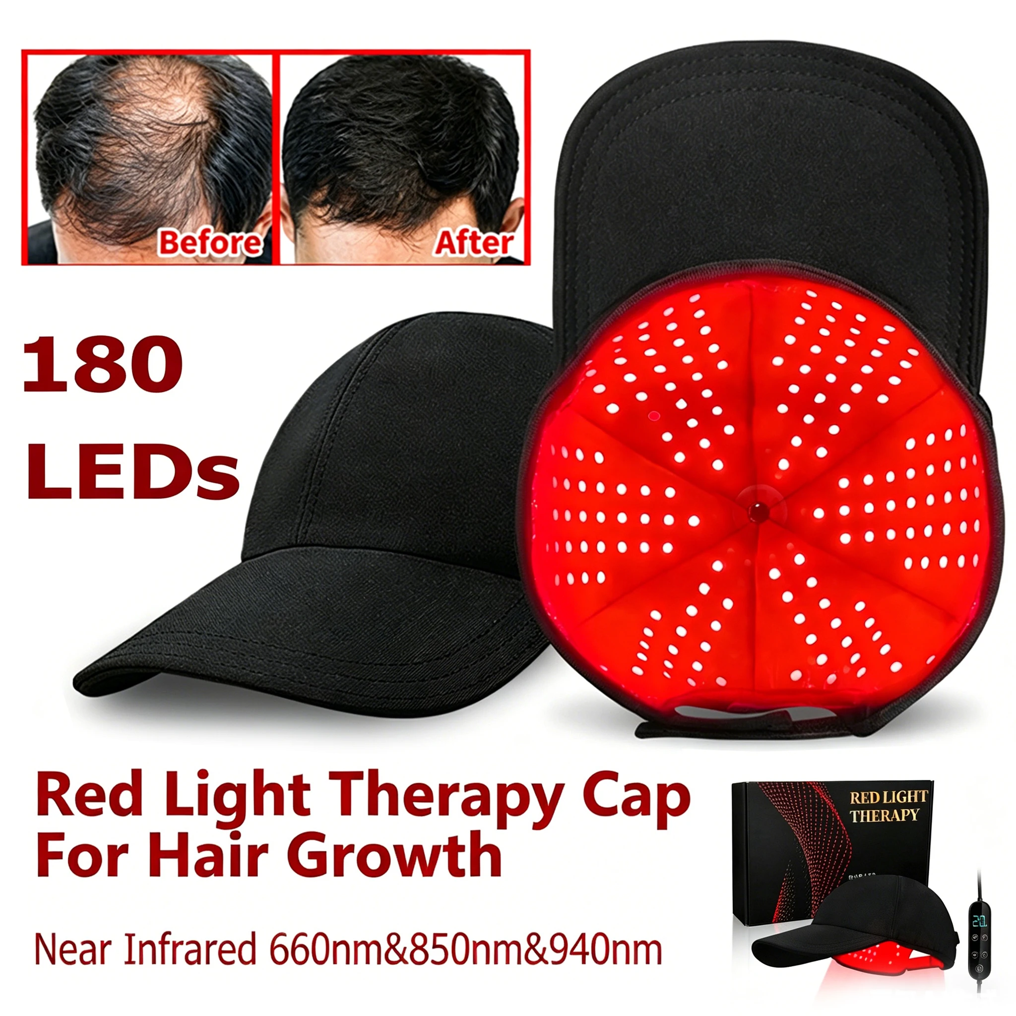 180 LEDs Red Light Therapy Hair Growth Hat Near Infrared LED Treatment Cap Anti Hair Loss Scalp Relaxation Hair Regrowth Care